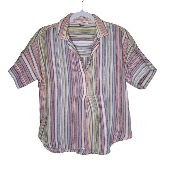 Anthropologie Tops - Anthropology Pilcro Augusta Women's Rainbow Striped Oversized Boho Tunic Size S